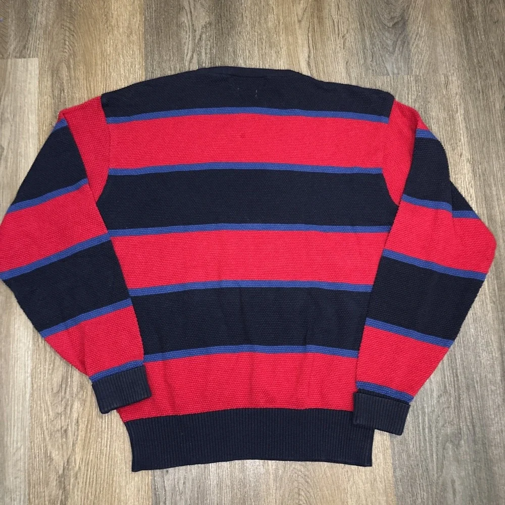 Polo Ralph Lauren Striped Sweater Mens Medium Red Navy Golf Crest Cotton Vintage
